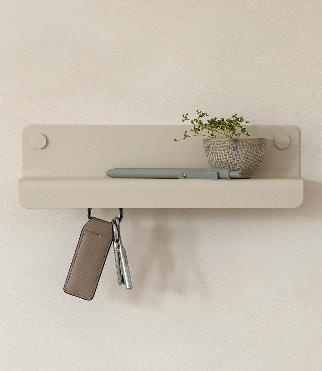 Sleutelrekje 'Holmsen' | Minimalistisch sleutelhouder design geïnspireerd op Berlijn | Modern sleutelbord met metalen plankje | Key holder als stijlvol wandmeubel voor de hal | Taupe Zand