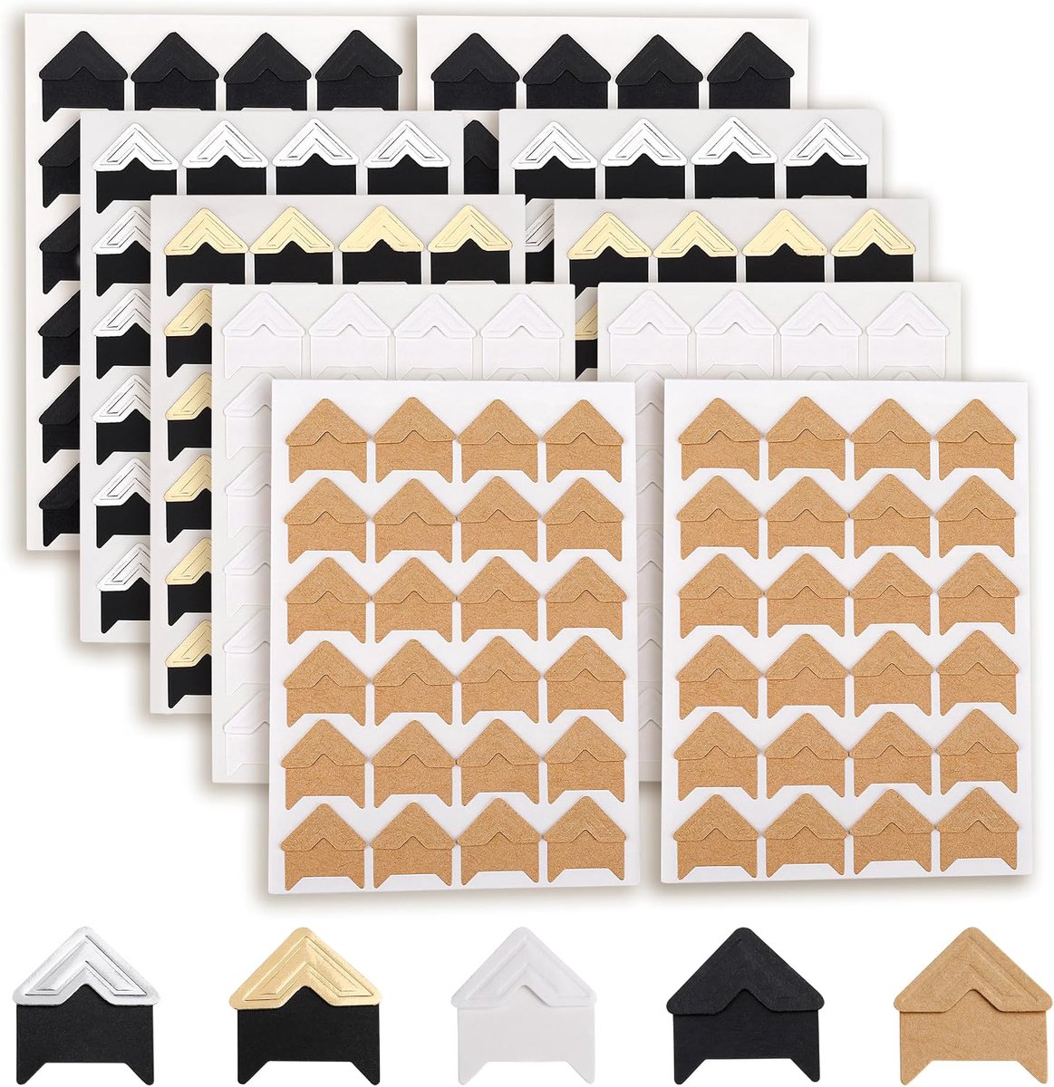 Fotohoeken, 240 stuks, zelfklevend, 10 vellen, 5 kleuren, montage fotostickers, hoekstickers, papier voor scrapbooking, album, dagboek