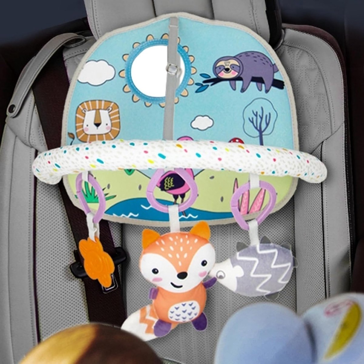 Speelgoed voor de autostoel, kinderspeelgoed voor de achterbank, dubbelzijdig babyautostoelspeelgoed, sensorisch speelgoed, speelgoed voor autoritten, baby's vanaf 6 maanden oud