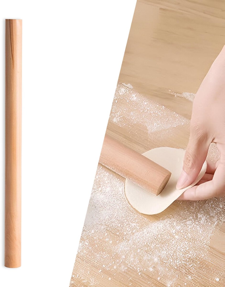 Allecto Plus - Deegroller van Beukenhout zonder Handvatten - Professioneel Houten Gevoel - Geschikt voor Bakken - Deegroller Roltje voor Pastadeeg - 40 cm