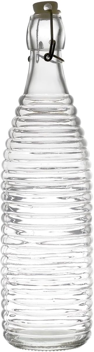 Beugelsluitfles, 1 liter, herbruikbare waterfles van transparant glas, geribbeld patroon, met beugelsluiting, fles voor water, sap, limonade, BPA-vrij