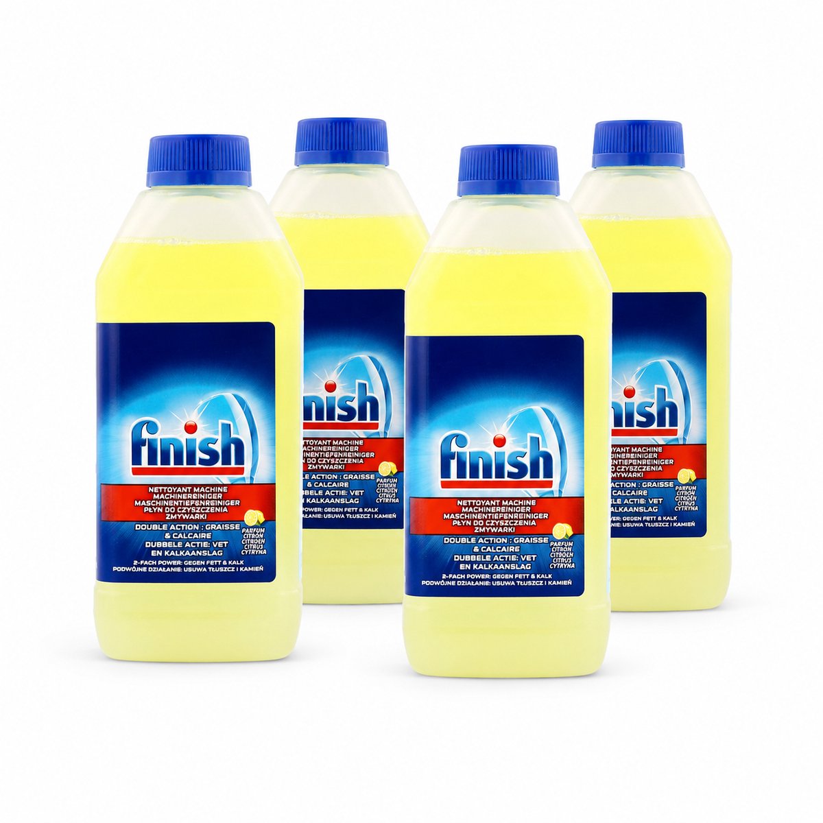 4x Finish Machine Reiniger - Geel / Blauw - 250 ML - Citroengeur - Vet en Kalkaanslag - Machinereiniger - Vaatwasser - Schoonmaken