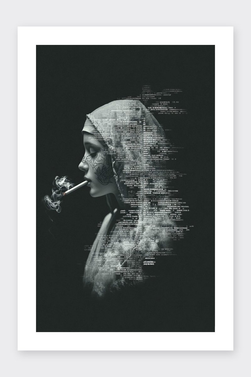 Non Sigaret Poster - Sigaren Posters - Zwart Wit - Passe-Partouts Effect - Wanddecoratie Woonkamer - 180 gram papier - B5754AZ - Formaat 60 x 90cm