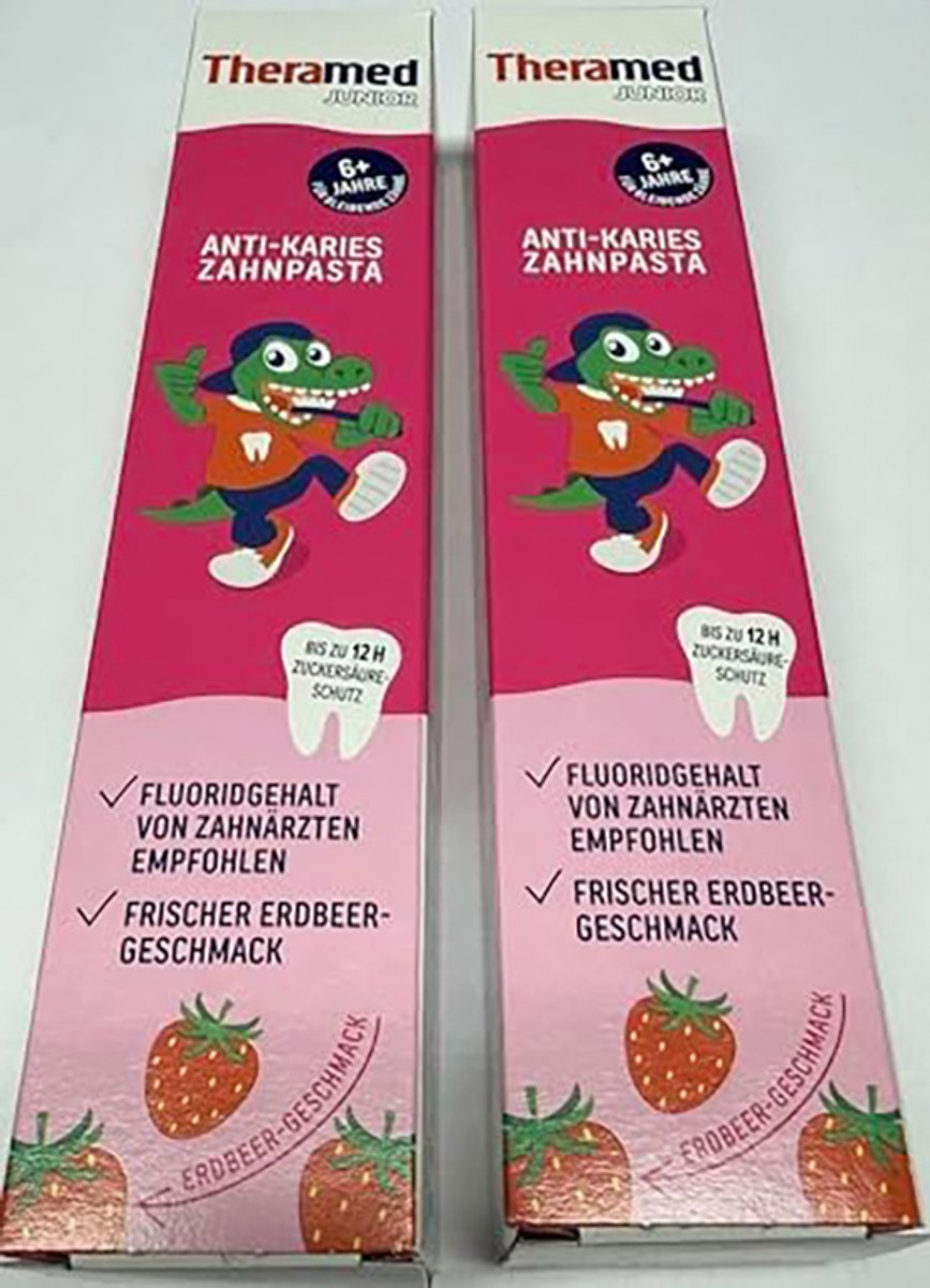 Theramed Junior Anti-cariës tandpasta vanaf 6 jaar 75 ml x 2 stuks - Aardbeismaak