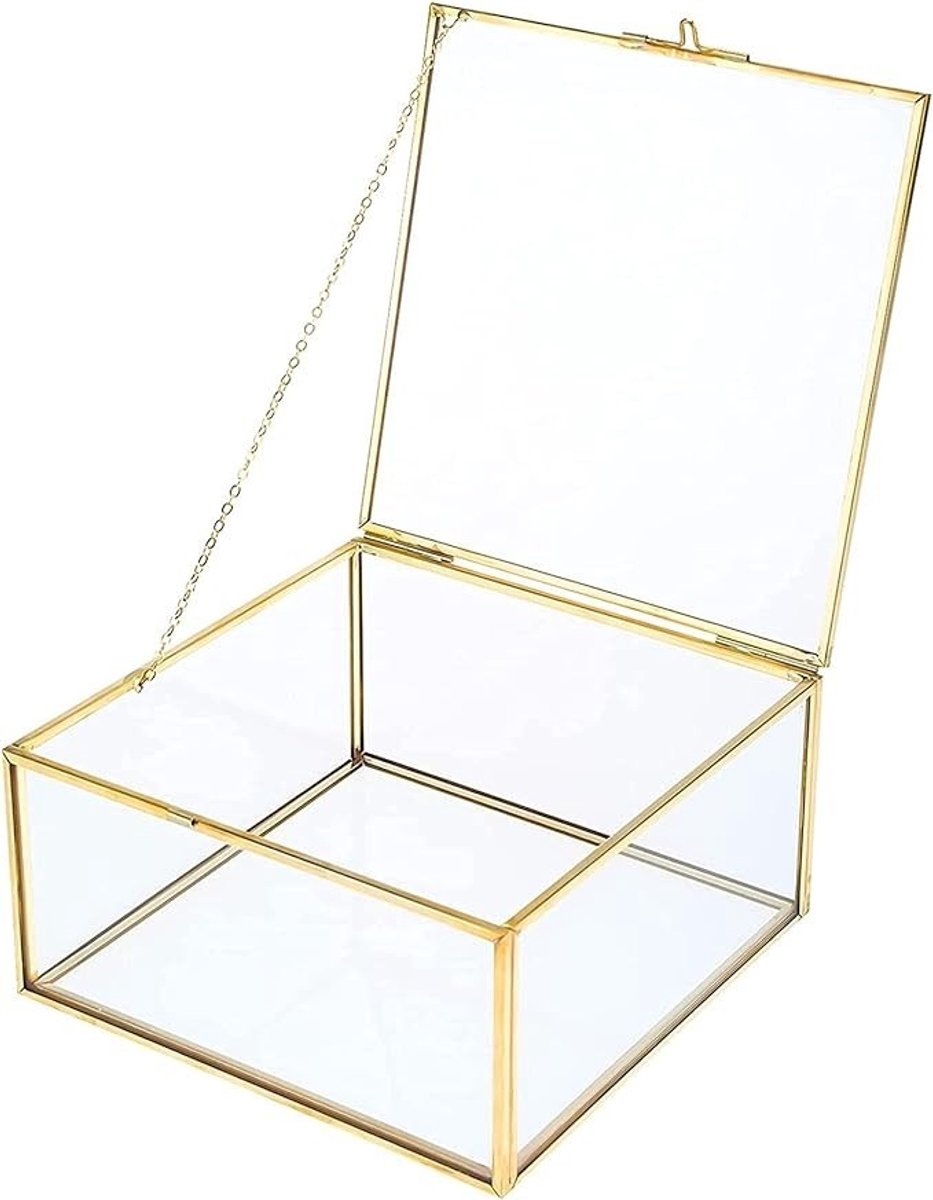 PolkaHome Gouden Sieradendoos van Glas met Deksel - 16x16x8 cm