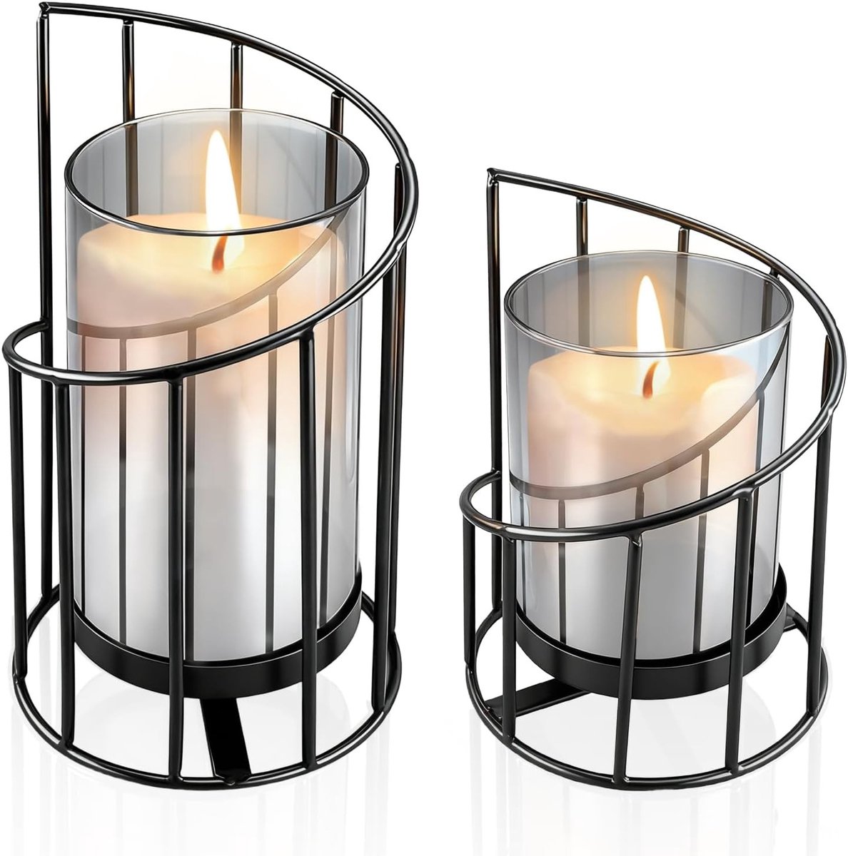 Windlicht Kandelaar - Zwart - Set van 2 - Decoratieve Kandelaar voor een Sfeervolle Verlichting