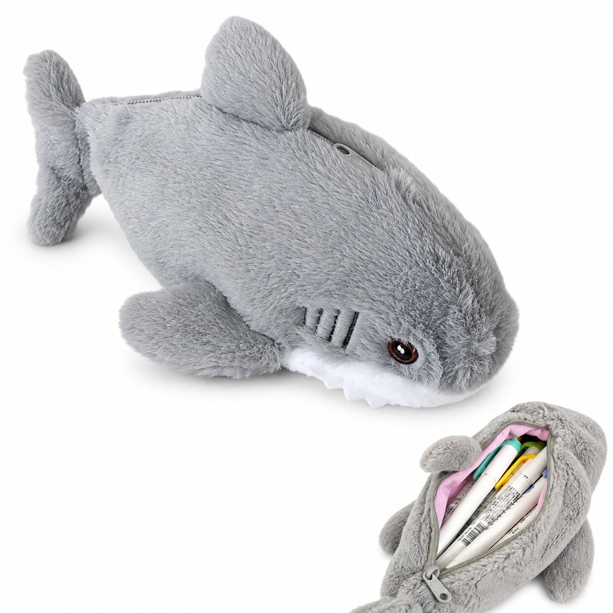 VHV - Pluche Etui Haai - 23 x 7 x 9 cm -Kinderpennenzak - Grote Capaciteit Pencil Case - Voor School,Examen,Cadeau gevens