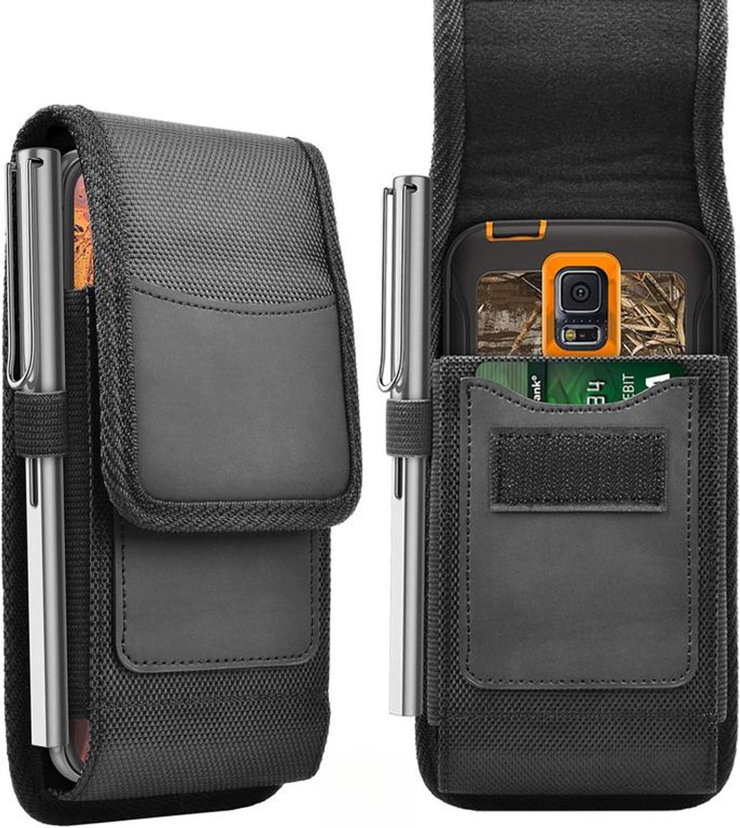 KZQ Heuptasje – Telefoontasje – Telefoonholster – Met snelsluiting en riemclip – Nylon materiaal – Waterbestendig – 17 x 9 x 2,5 cm – Zwart