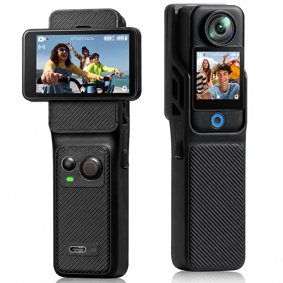 Actioncam 4K 30FPS – 6-Axis Beeldstabilisatie – Dubbel Touchscreen – 30 m Waterdicht – 64GB Geheugenkaart