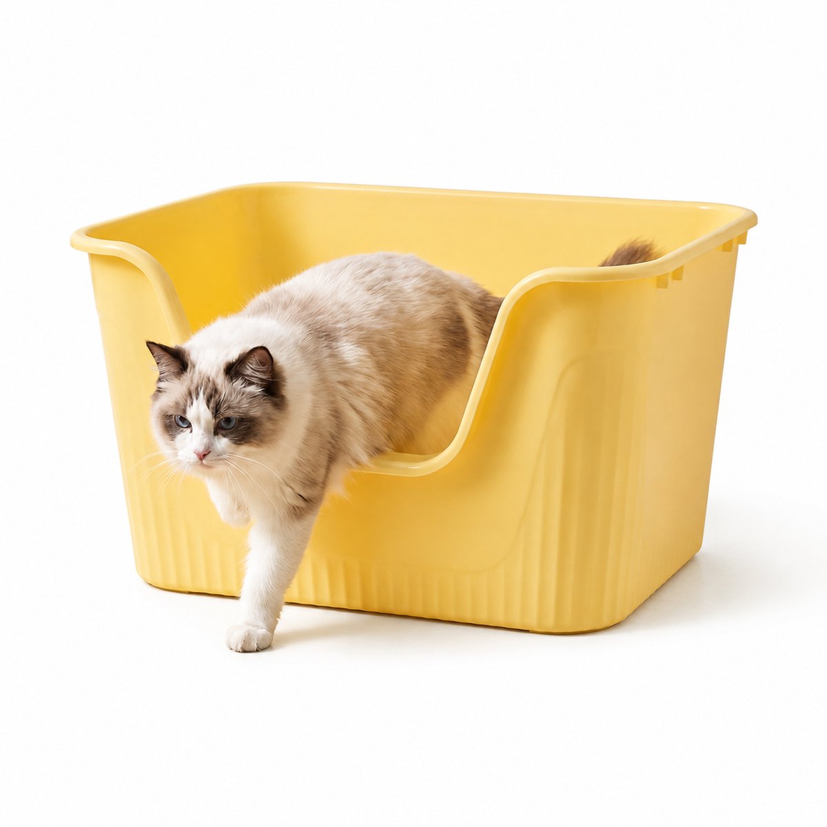 YYchan Open Kattenbak - Kattentoillet - zonder deksel - lage instap - hoge rand - Geel - XXL - 65*45*33