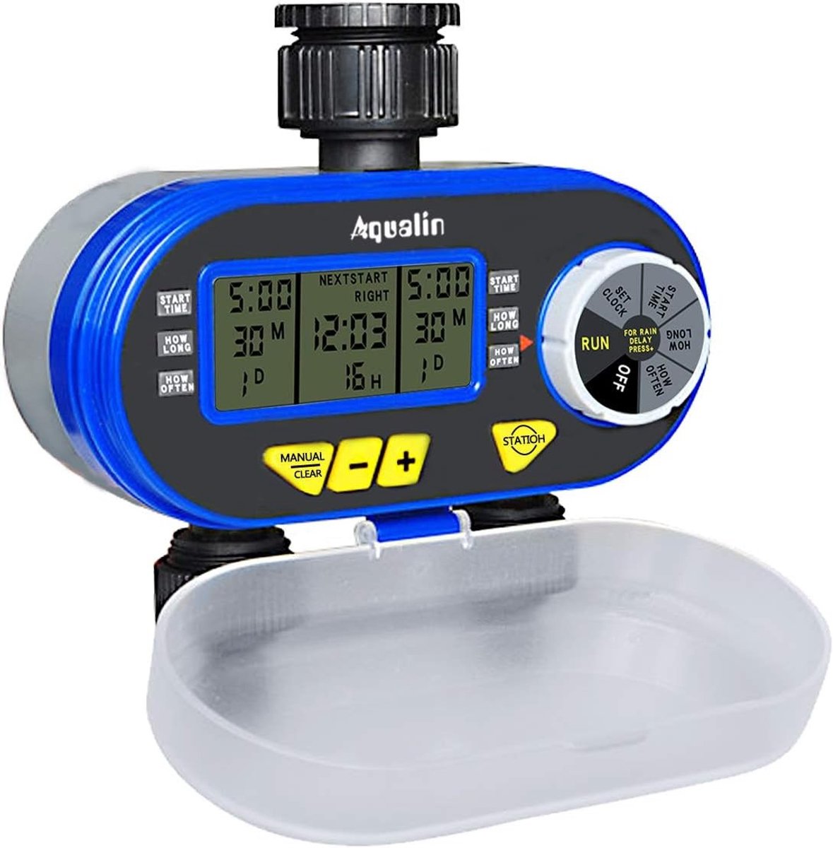 Irrigatiesysteem op zonne-energie - Blauw - Met LCD-scherm - Irrigatieklok met 2 Uitgangen - Voor Tuinbesproeiing
