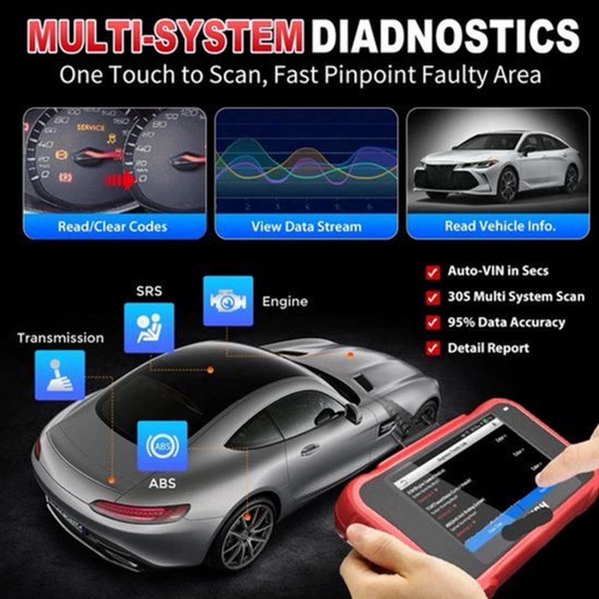 OBD2 Scanner – Autodiagnose – Foutcode Lezer – Uitleesapparaat – Diagnose Tool – 4-Systeem Diagnose – Touchscreen Display