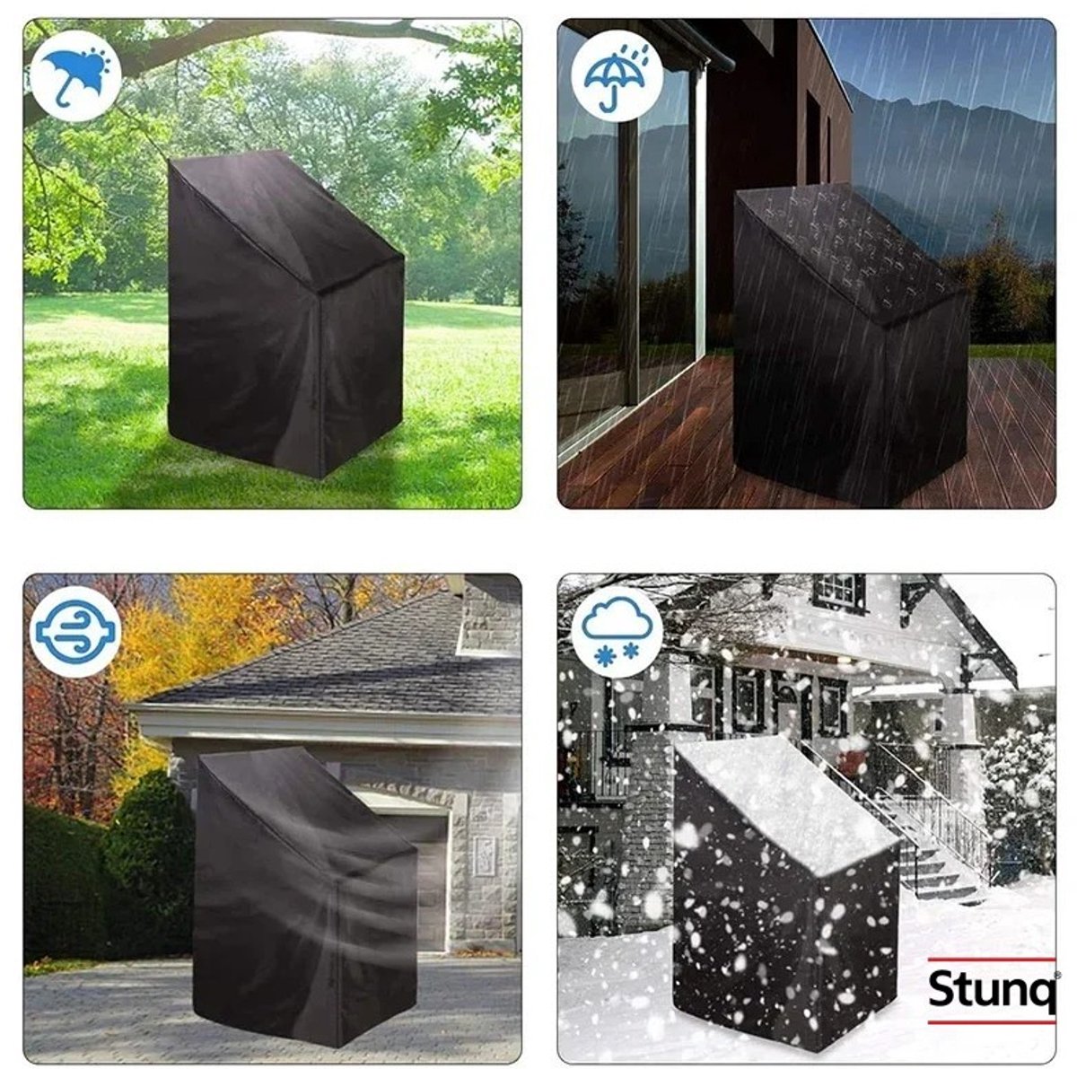 Stunq Waterdichte stofkap voor gestapelde stoelen – zwart, voor buiten en tuin