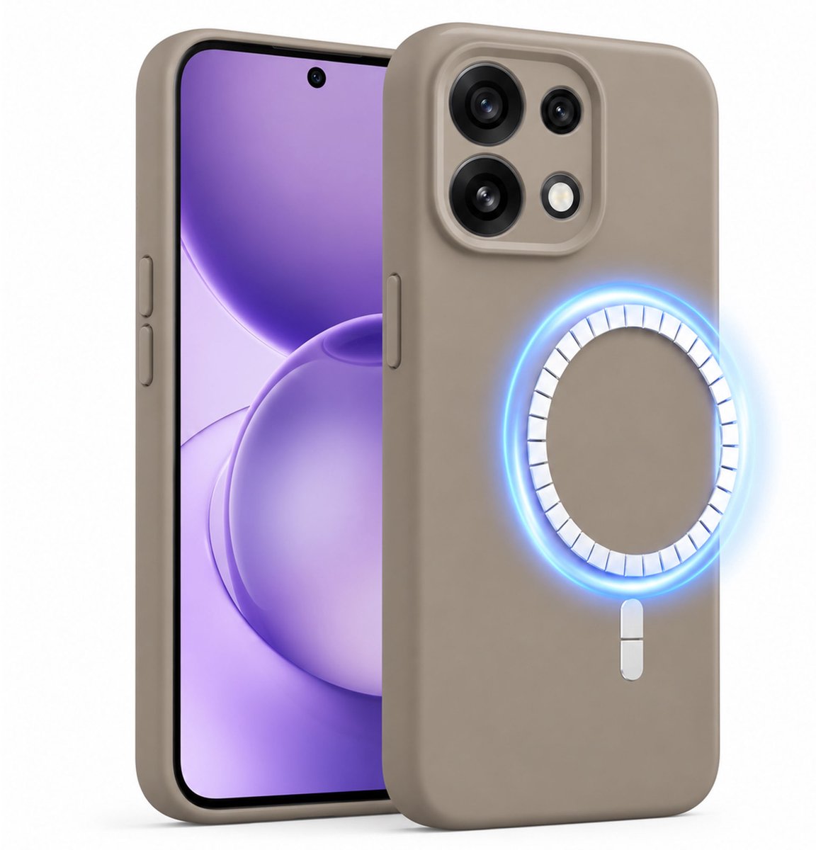 Hoesje geschikt voor Oppo Reno 16 Pro - Hoesje geschikt voor Magsafe - Draadloos opladen - Gehard Glas - Taupe