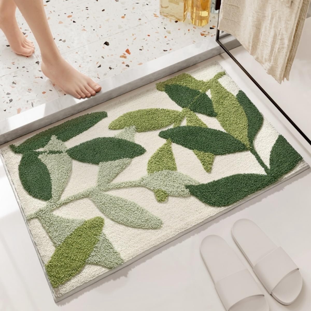 Badkamerkleed met tropisch monstera bladpatroon, Fris groen, Zacht comfortabel badmat, Antislip en sneldrogend, 40×60cm (Type #8)