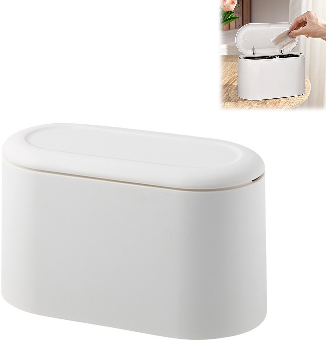 Mini prullenbak met deksel - Verwijderbare kleine prullenbak- klein plastic afvalbakje- opklapbare afvalbak voor op het aanrecht- pluizenbak voor badkamer- kantoor- keuken- bureau- salontafel