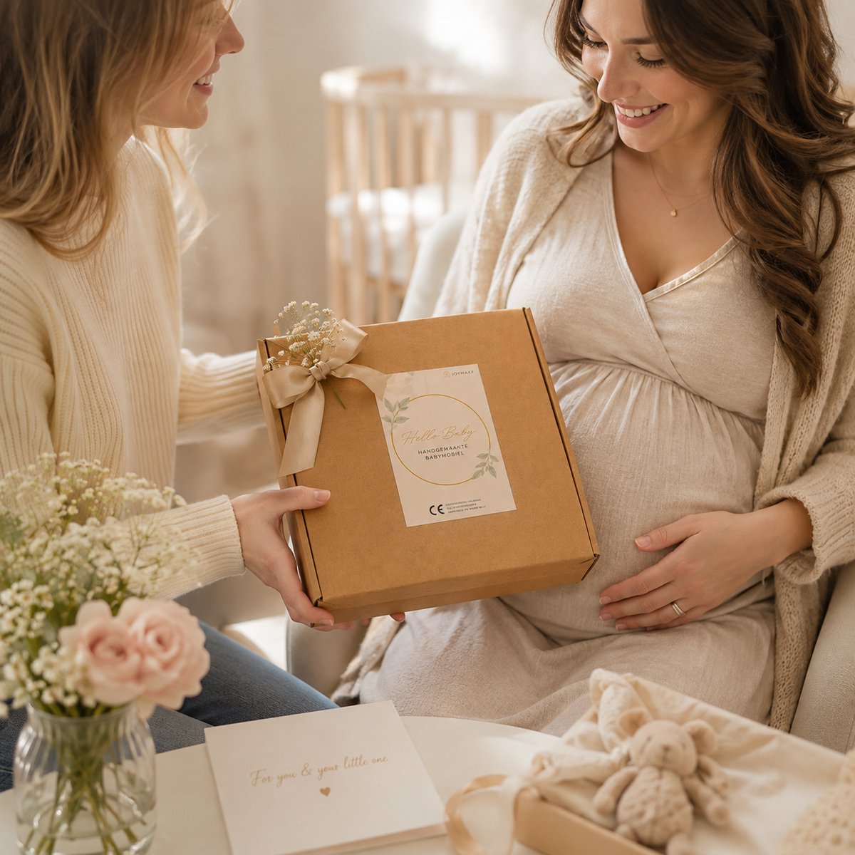 Joymaxx® Mobiel Baby Dieren Safari - Boxmobiel Vilt/Hout Handgemaakt - Babykamer Decoratie Neutrale Kleur- Muziekmobiel-Kraamcadeau - Babyshower Cadeau – foto 4