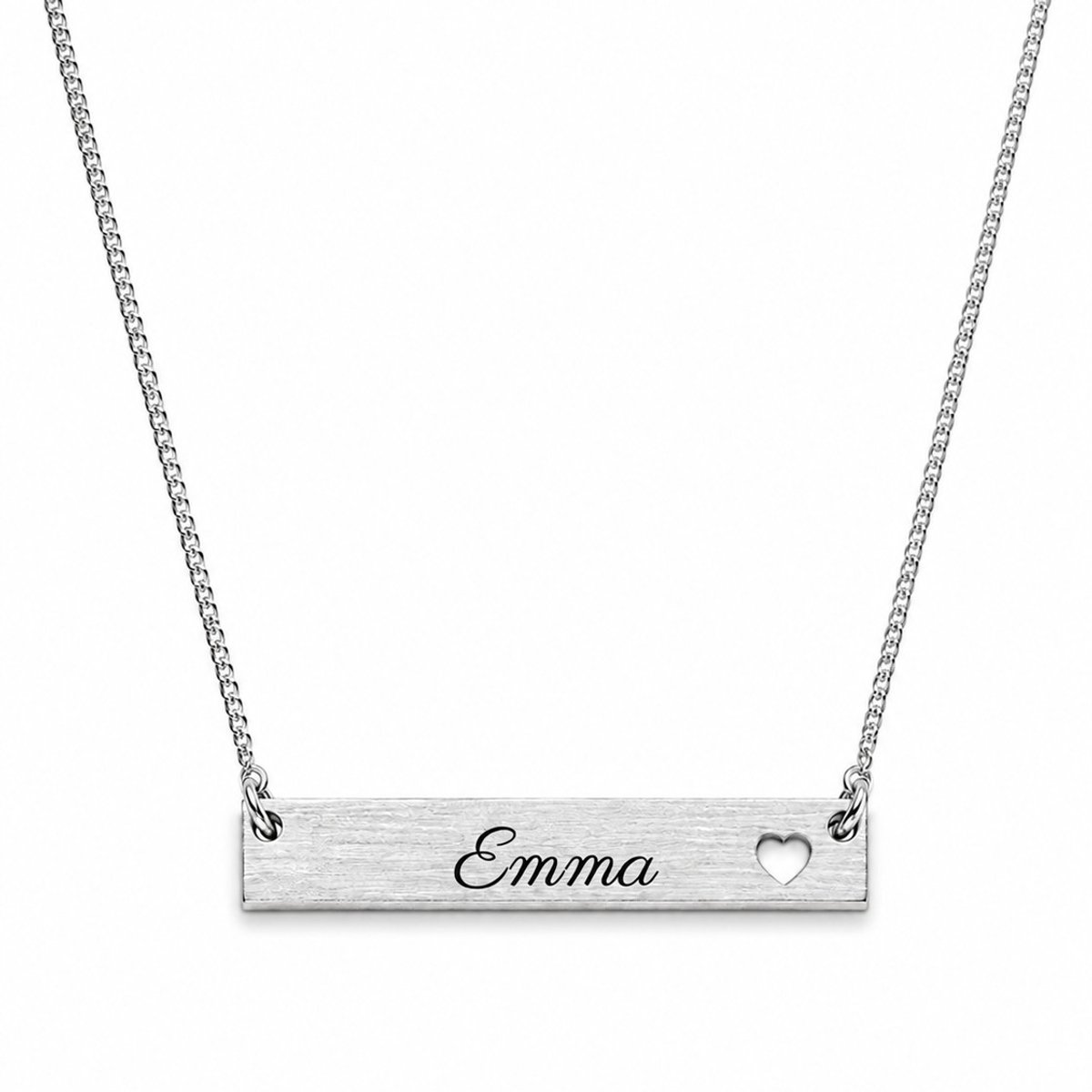 925 Zilveren Ketting met Graveerhanger en Hartje – Gratis gravering - gepersonaliseerde Ketting met Naam – 42 + 5 cm – Dames Ketting met Gravure – Cadeau voor Haar
