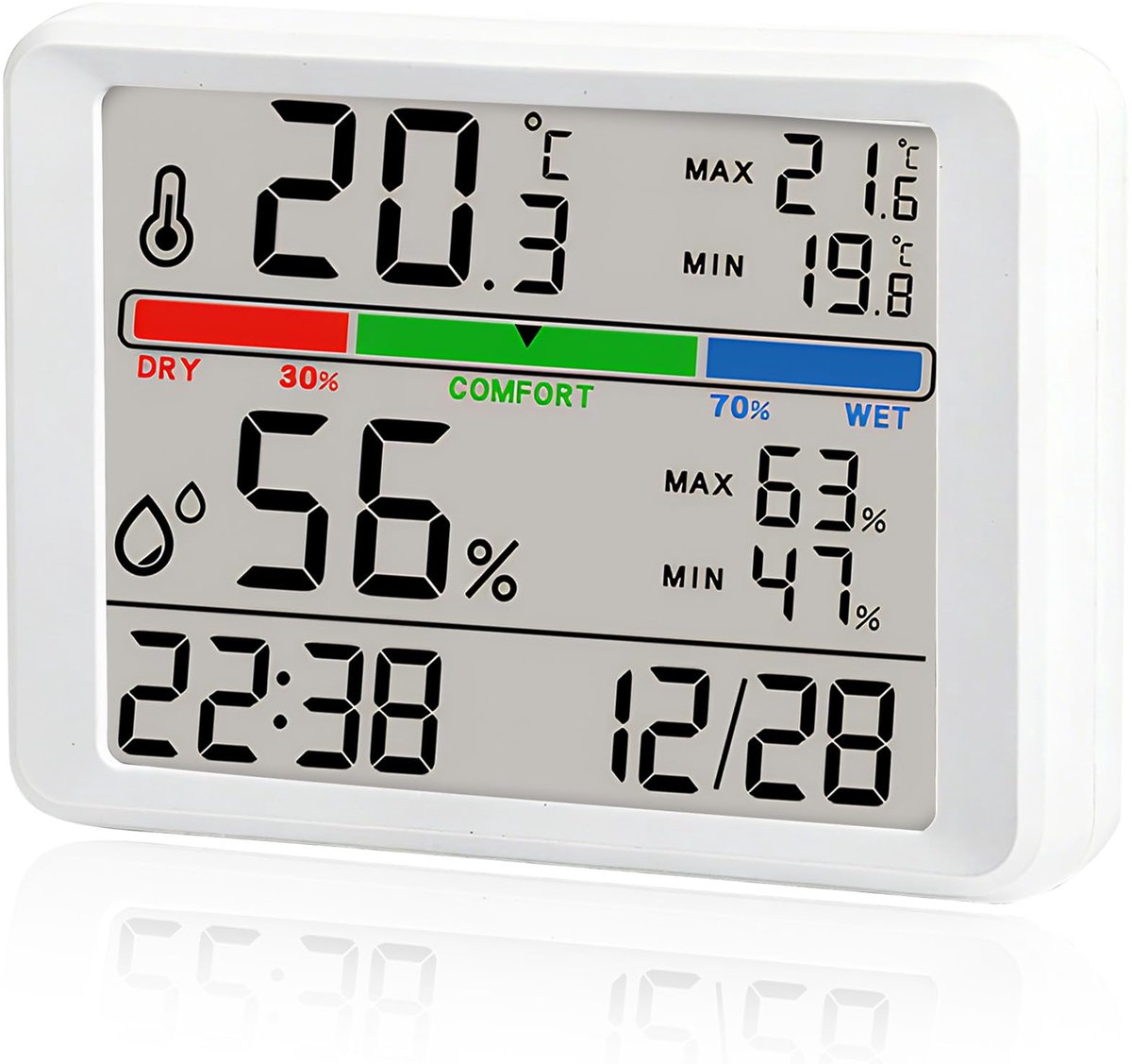Hygrometer, binnenthermometer, digitale vochtigheid met lcd-klok - ShopVlot