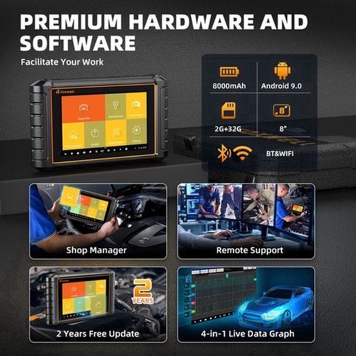 OBD2 Diagnosetool – OBD Scanner – Autodiagnose – Foutcodelezer – ECU Codering – 8-Inch Touchscreen – Bidirectionele Controle