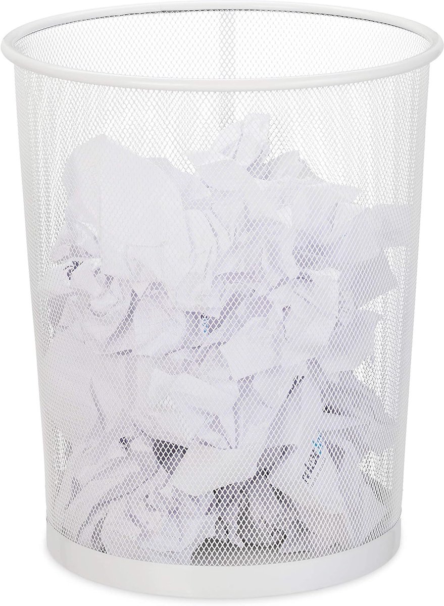 Prullenbak - Rond - Metaal - 20 liter - Wit - H x D: 35 x 29,5 cm