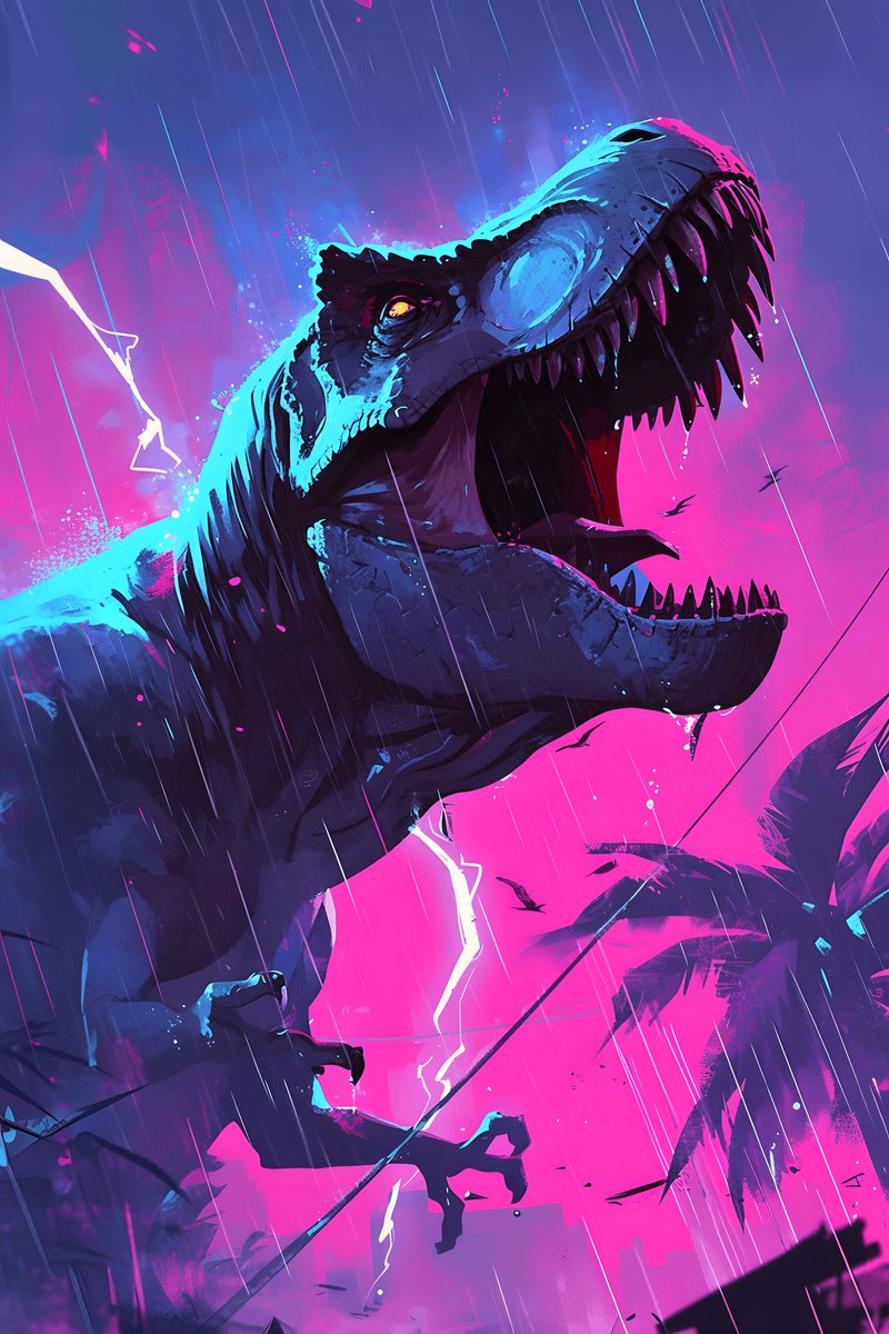 T Rex Brul Poster - Bliksem - Dinosaurus - T Rex - Brul - Dinosaurus Bliksem - posters - formaat 30x40cm - Wanddecoratie - XS2577MT