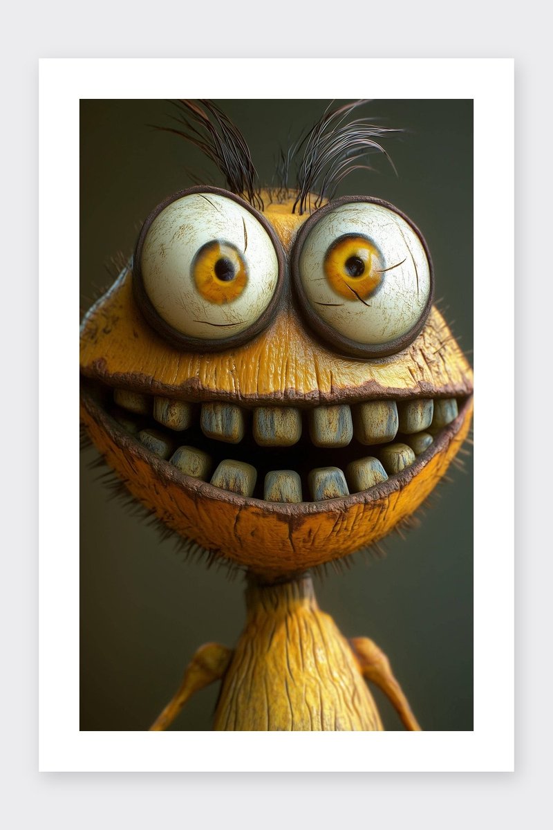 Cartoon Poster - Monster - 3D - Grappig - Speels - Fantasy - Creatief - posters - formaat 30x40cm - Wanddecoratie - BXS5377KMD - Met kader - passe-partouts stijl