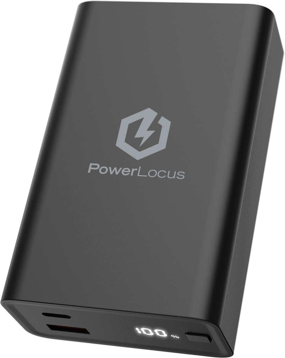 PowerLocus Powerbank 20000mAh – 65W PD Fast Charging Externe Accu – Geschickt voor Laptops - Draagbare Oplader voor Laptop, Telefoon, Tablet – Display – Noodpakket met USB-C Snellader Kabel