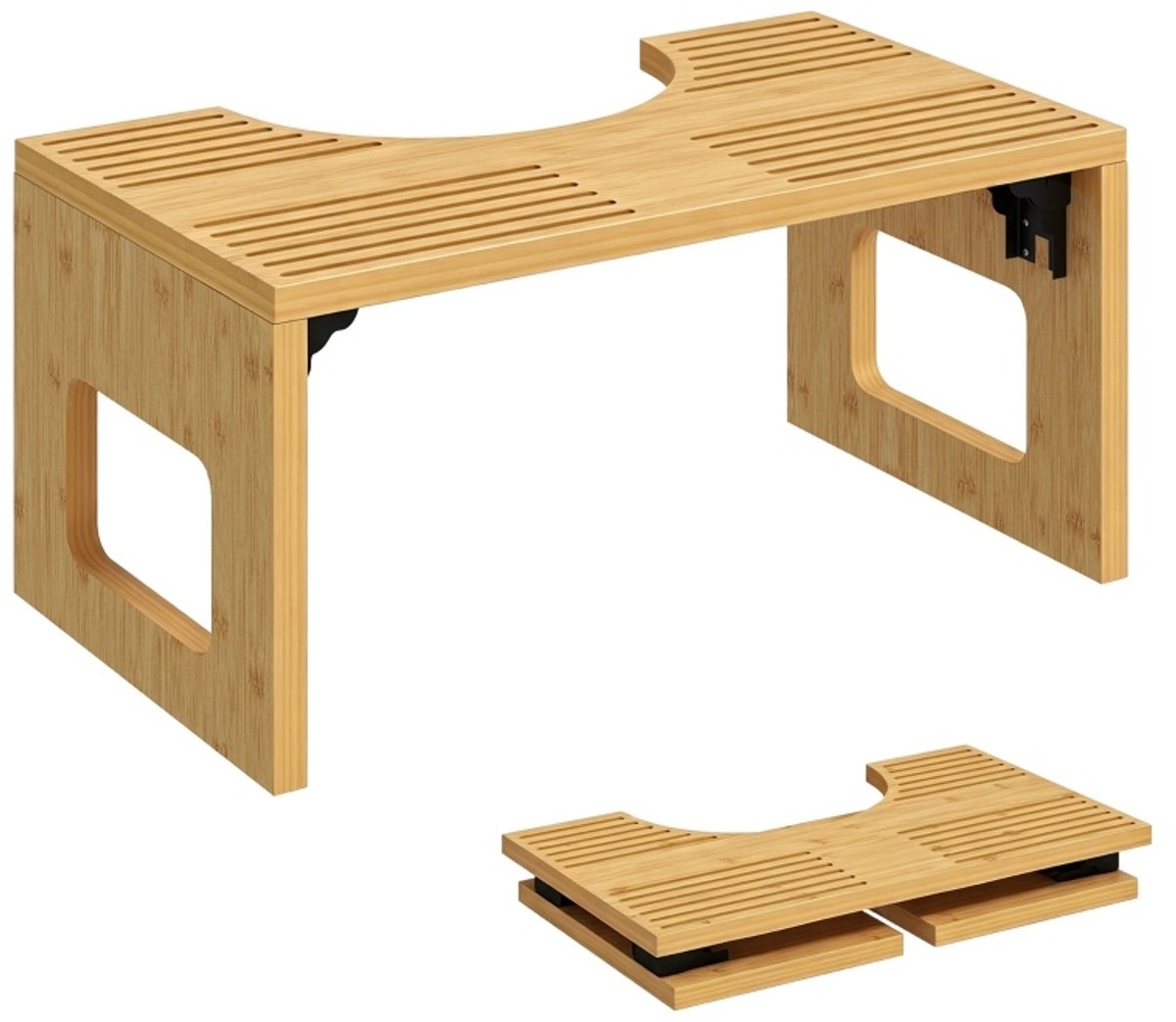 MIVRAY Voetenbankje 42,5 x 25 x 20 cm - Opvouwbaar Toiletkrukje Met U-Vorm En Antislip - Voor Badkamer En WC - Hout Eiken