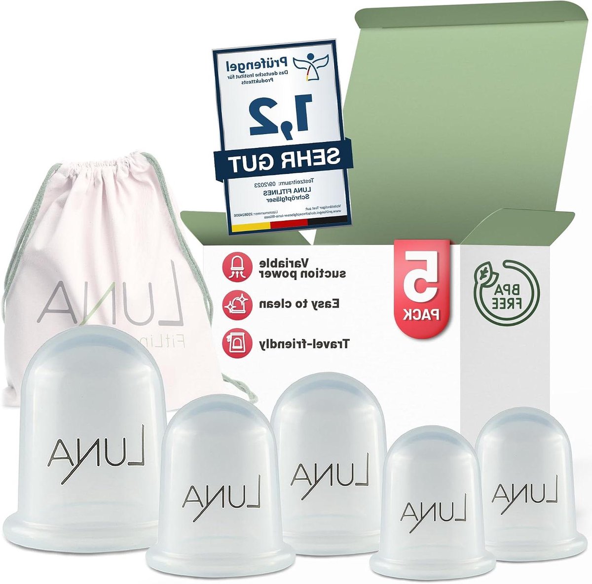 Cupping Therapie Set - Massage Cups - Spanning Verlichten - Onbreekbaar Siliconen - 5 Stuks - Transparant