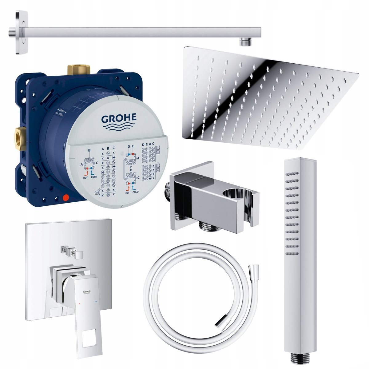 Grohe Eurocube Wanddoucheset Inbouw met Thermostaatkraan en Rainshower
