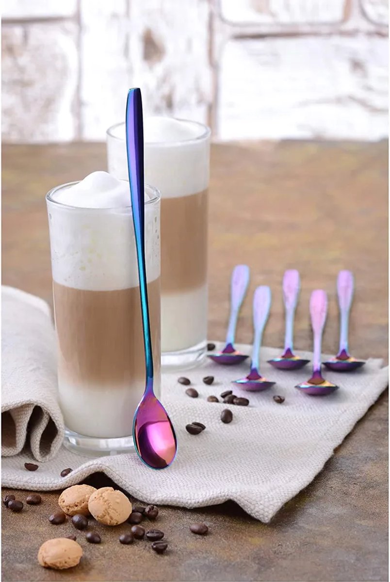 Latte Macchiato Lepelset - Lange lepels, Geschikt voor cocktails en desserts, gemaakt van gepolijst roestvrij staal, vaatwasmachinebestendig.