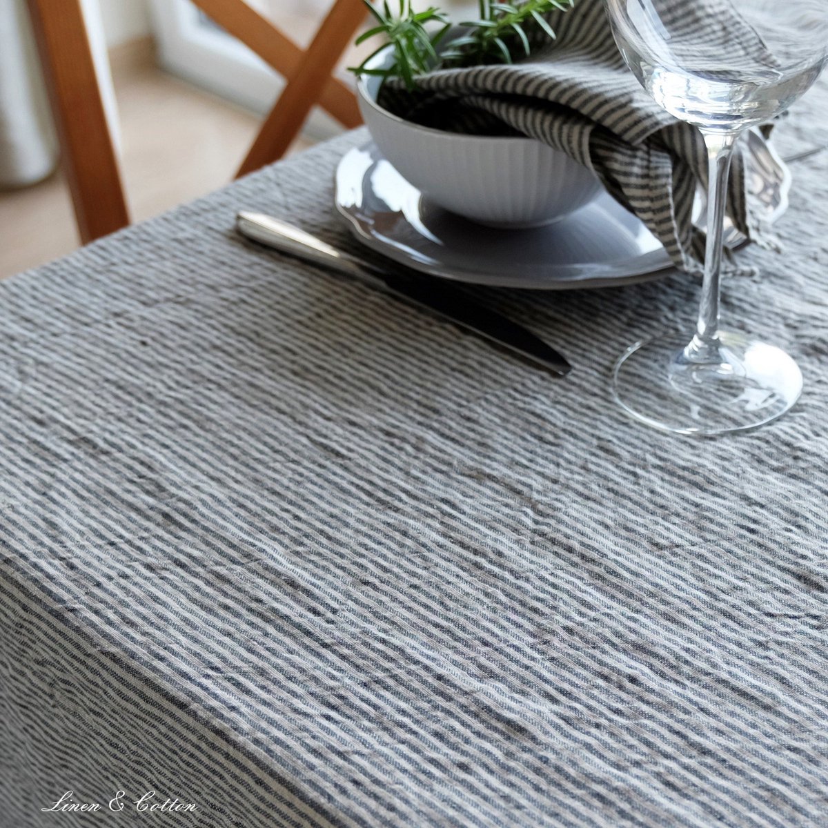 Linen & Cotton Luxe Gestreepte Tafelkleed Stof Bjorn Landelijke Stijl Wijnoogst Shabby - ShopVlot
