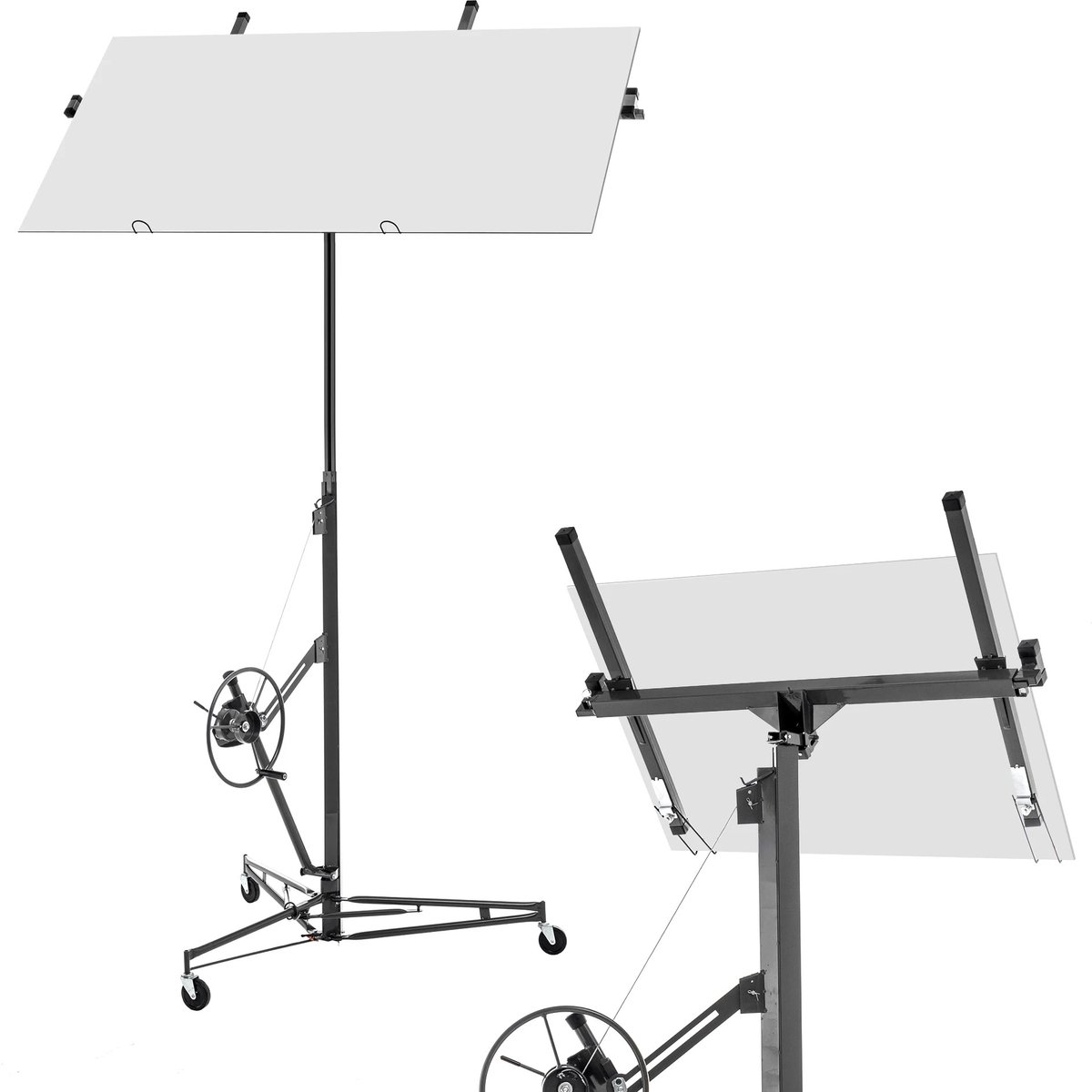 Novari - Gipsplatenlift - Gipsplaten - Platenlift - Draagvermogen 68kg - Hoogte verstelbaar 180-470cm - Tot 60° kantelbaar