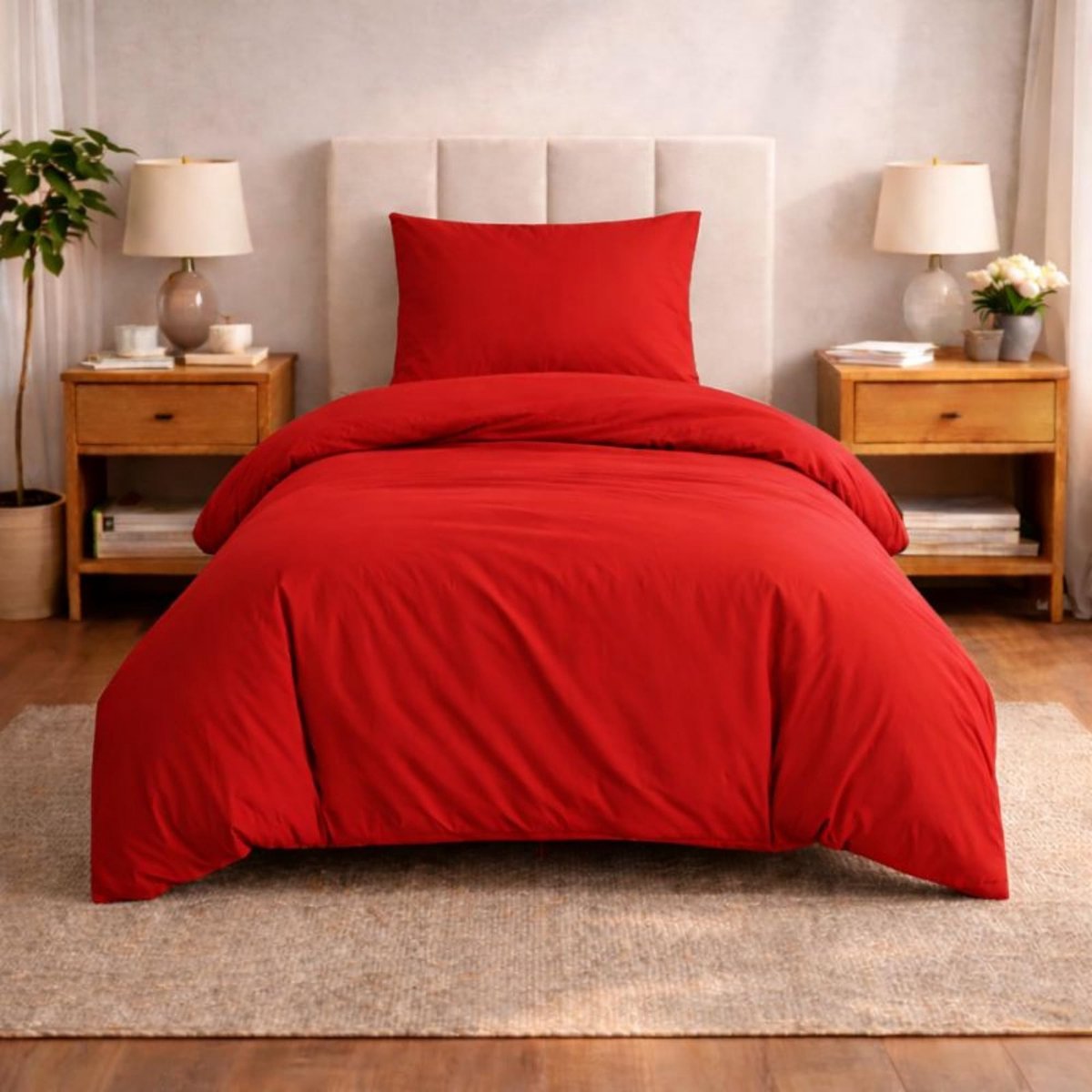 Komfortec Premium beddengoed 135x200 cm met 1 kussensloop 80x80 cm set van geborsteld microvezel - rood - ShopVlot