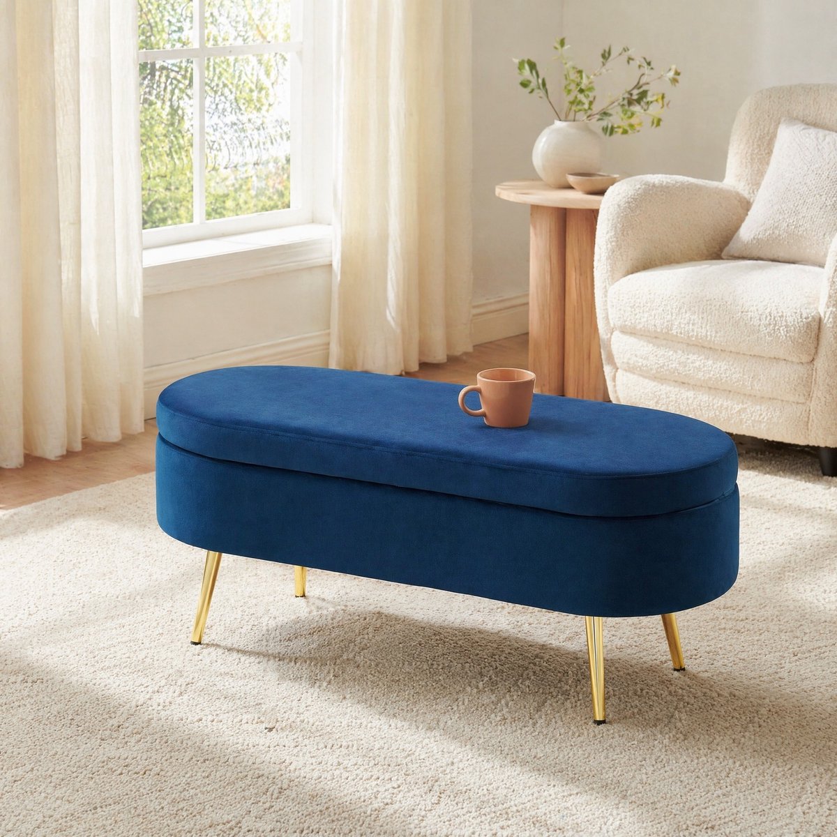 MODFU - Opbergbank - Fluweel - Donkerblauw - 110 X 40 X 42 Cm
