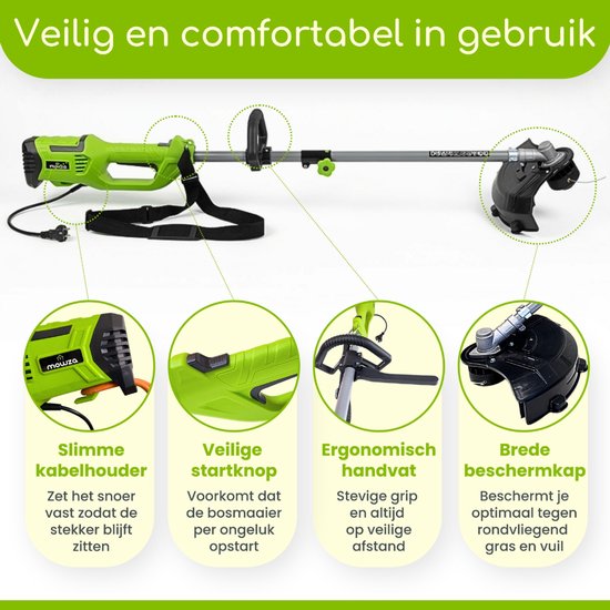 MOWZA® Elektrische Bosmaaier - 2 in 1 Grastrimmer & Kantenmaaier - Tuingereedschap - 1010 W - Incl. Schouderband - Groen — afbeelding 2