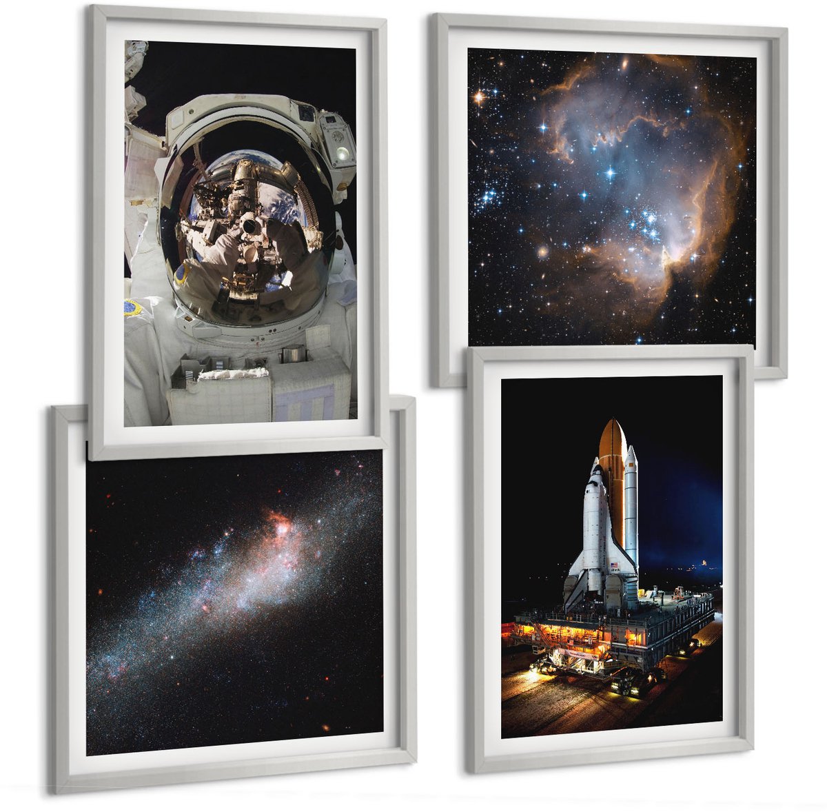 Coloray 4-Delige Schilderij Set - Foto'S Van Astronauten Die Op De Maan Landen - 40 x 40 cm En 40 x 60 cm - Muurdecoratie - Schilderijen Set - Woonkamer - Interieur Decoratie