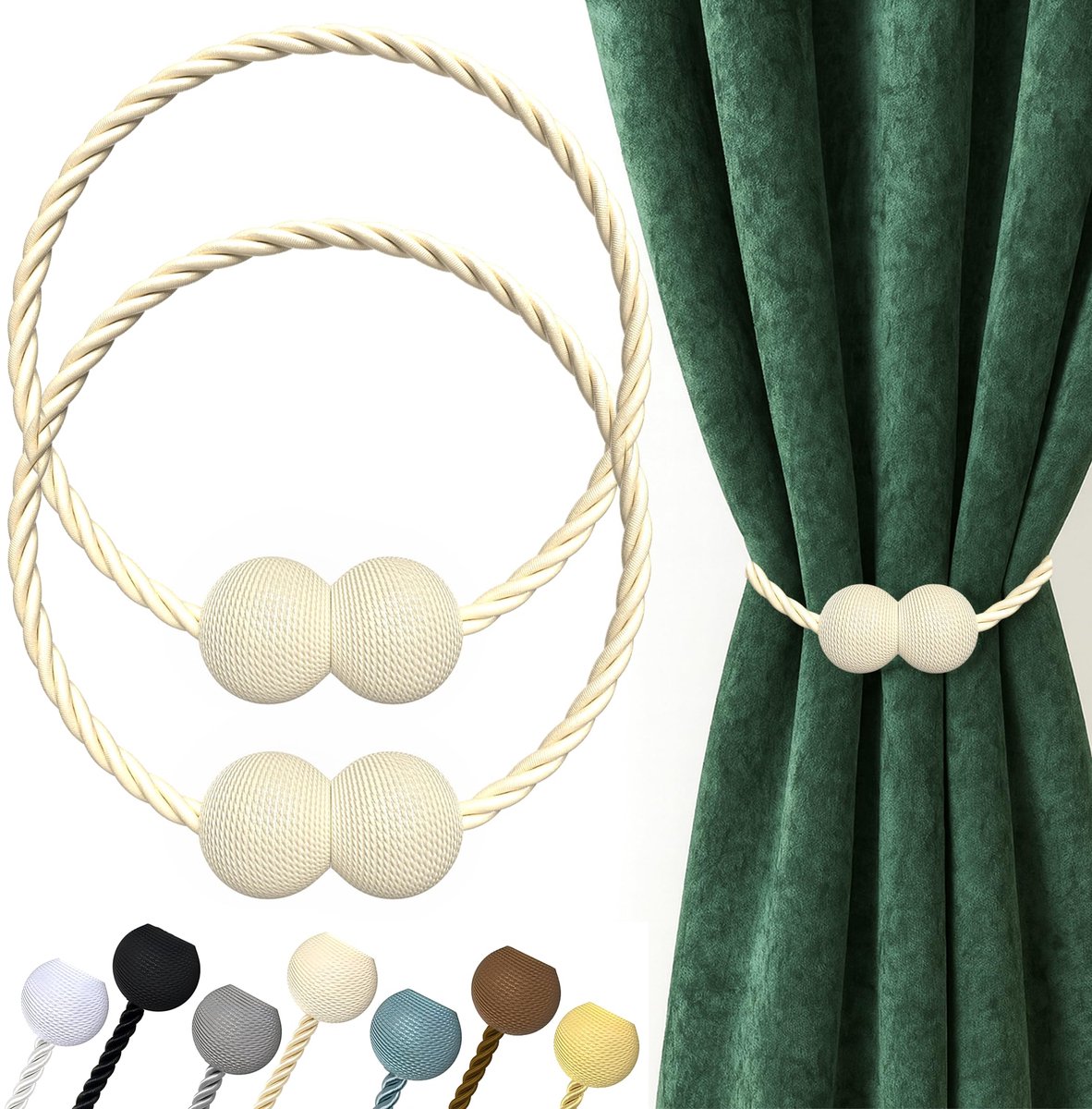 Gordijn Tiebacks Holdbacks Houders Sterke Magnetische Gordijn Weave Decoratieve Gordijn Haken Clips Slaapkamer Raamgordijnen Tie Verduisterende Gordijnen Europese Stijl voor Thuis (Beige 2 Pack)