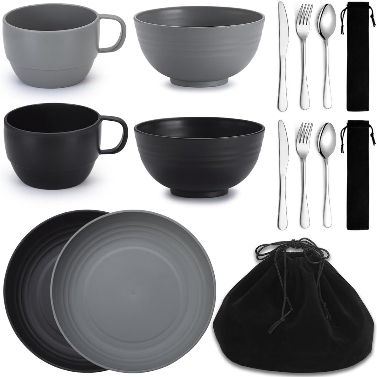 Camping Mess Kits, Camping Zilverwerk Set Lepels Vorken Messen, Camping Essentials Gear, Camping Accessoires voor Reizen, Camping, Picknick, Outdoor, Gemakkelijk te dragen en schoon te