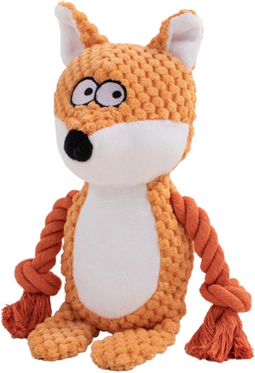 Hondenpiepspeelgoed met kreukelpapier, knuffeldier hond pluche kauwspeelgoed, katoenen touw interactief speelgoed voor puppy, kleine, middelgrote honden (oranje vos)