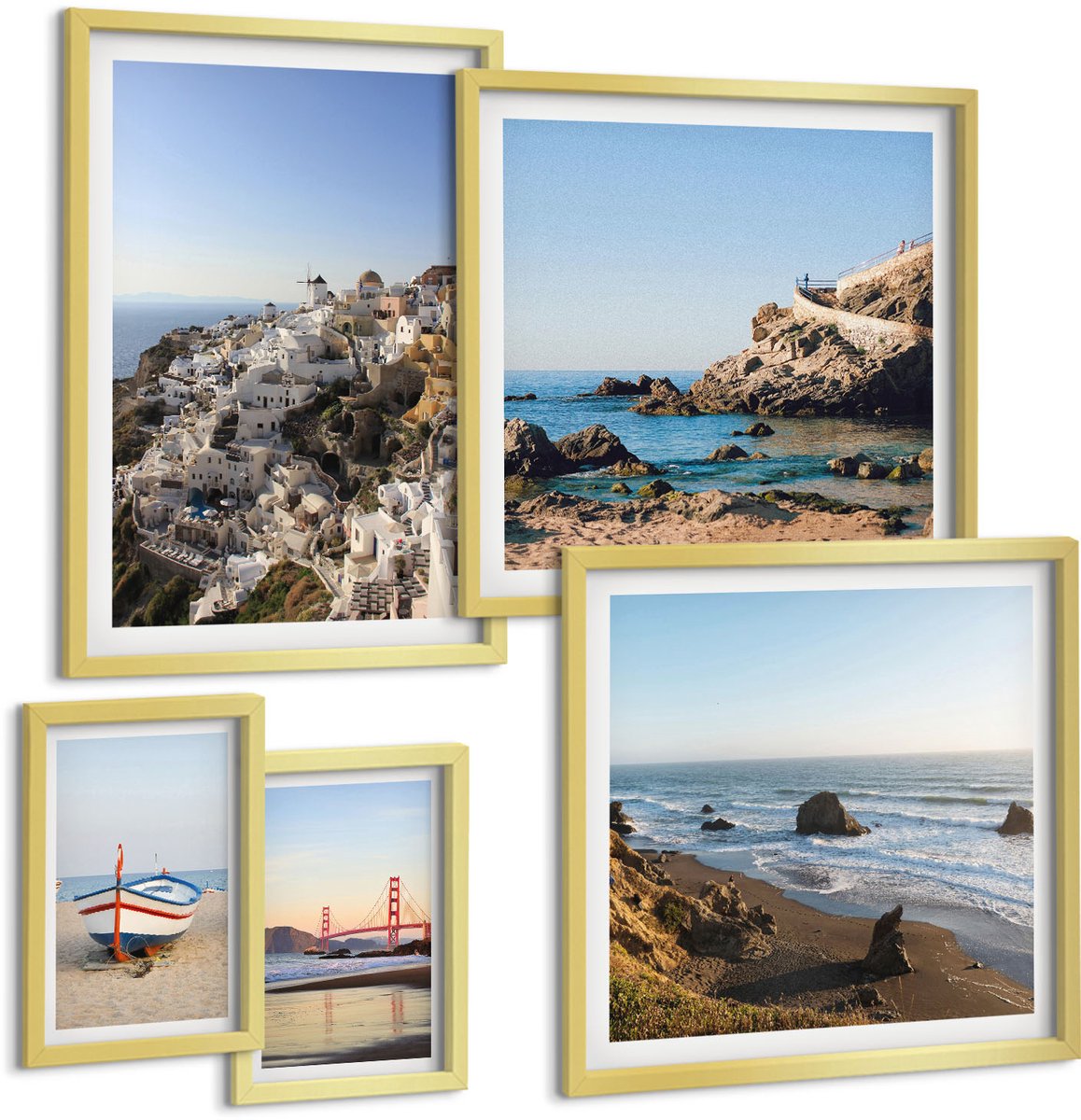 Coloray 5-Delige Schilderij Set - Uitzichten Op Pittoreske Stranden En Charmante Stadjes - 50 x 50 cm, 20 x 30 cm En 40 x 60 cm - Wanddecoratie - Muurdecoratie - Moderne Interieurdecoratie - Stijlvolle Muurdecoratie