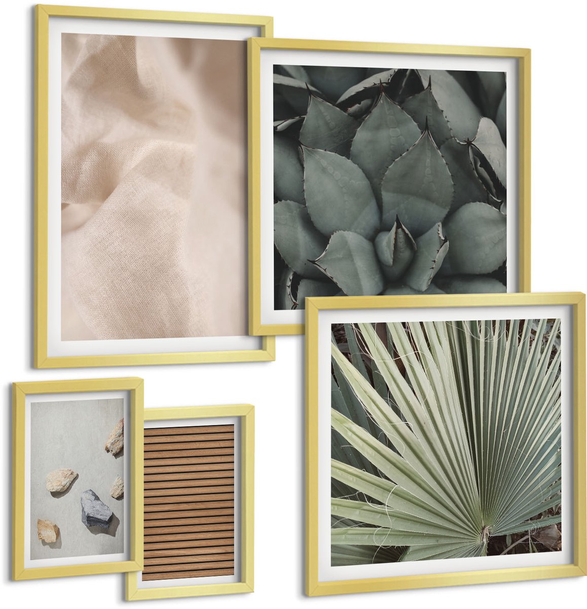 Coloray 5-Delige Schilderij Set - Stenen Hout Stof Diverse Texturen - 50 x 50 cm, 20 x 30 cm En 40 x 60 cm - Wanddecoratie - Moderne Interieurdecoratie - Woonkamer Decoratie