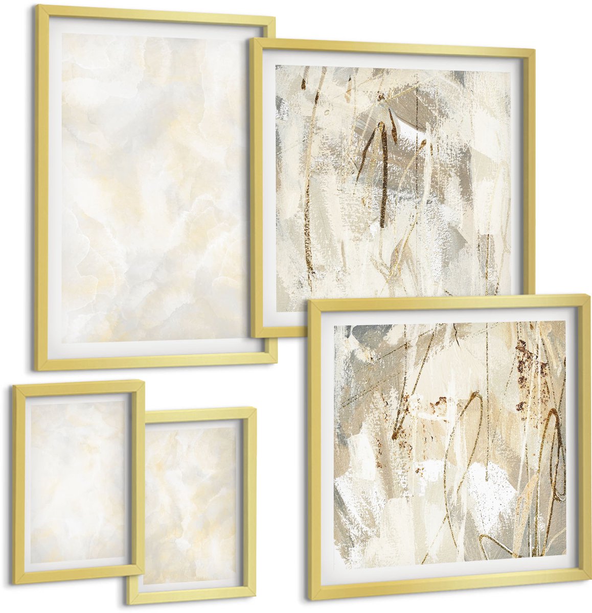 Coloray 5-Delige Schilderij Set - Heldere Texturen, Penseelstreken En Design. - 50 x 50 cm, 20 x 30 cm En 40 x 60 cm - Wanddecoratie - Muurdecoratie - Woonkamer