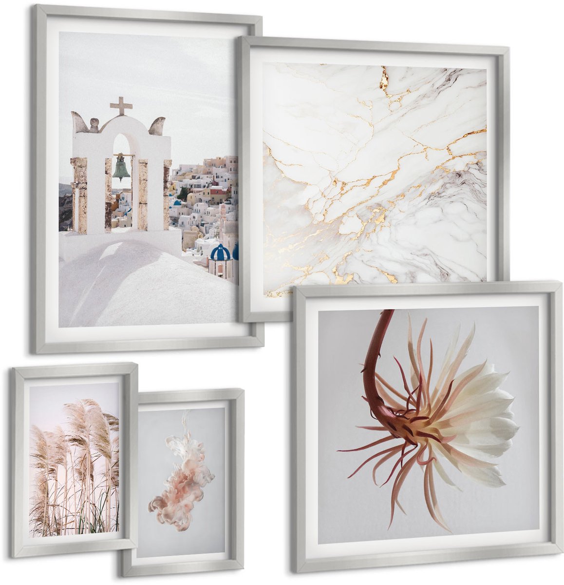 Coloray 5-Delige Schilderij Set - Grasvelden In Delicate Tinten Bruin En Beige. - 20 x 30 cm - Decoratieve Muurdecoratie - Slaapkamer - Decoratieve Schilderijen