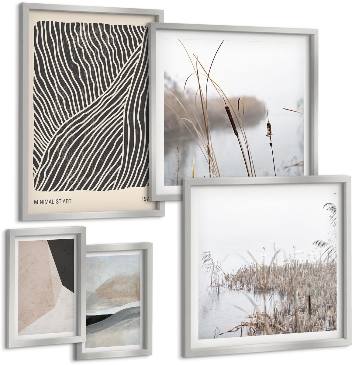 Coloray 5-Delige Schilderij Set - Abstracte Plantencomposities In Boho-Stijl - 20 x 30 cm - Wanddecoratie - Schilderijen Set - Kantoor - Woonkamer Decoratie