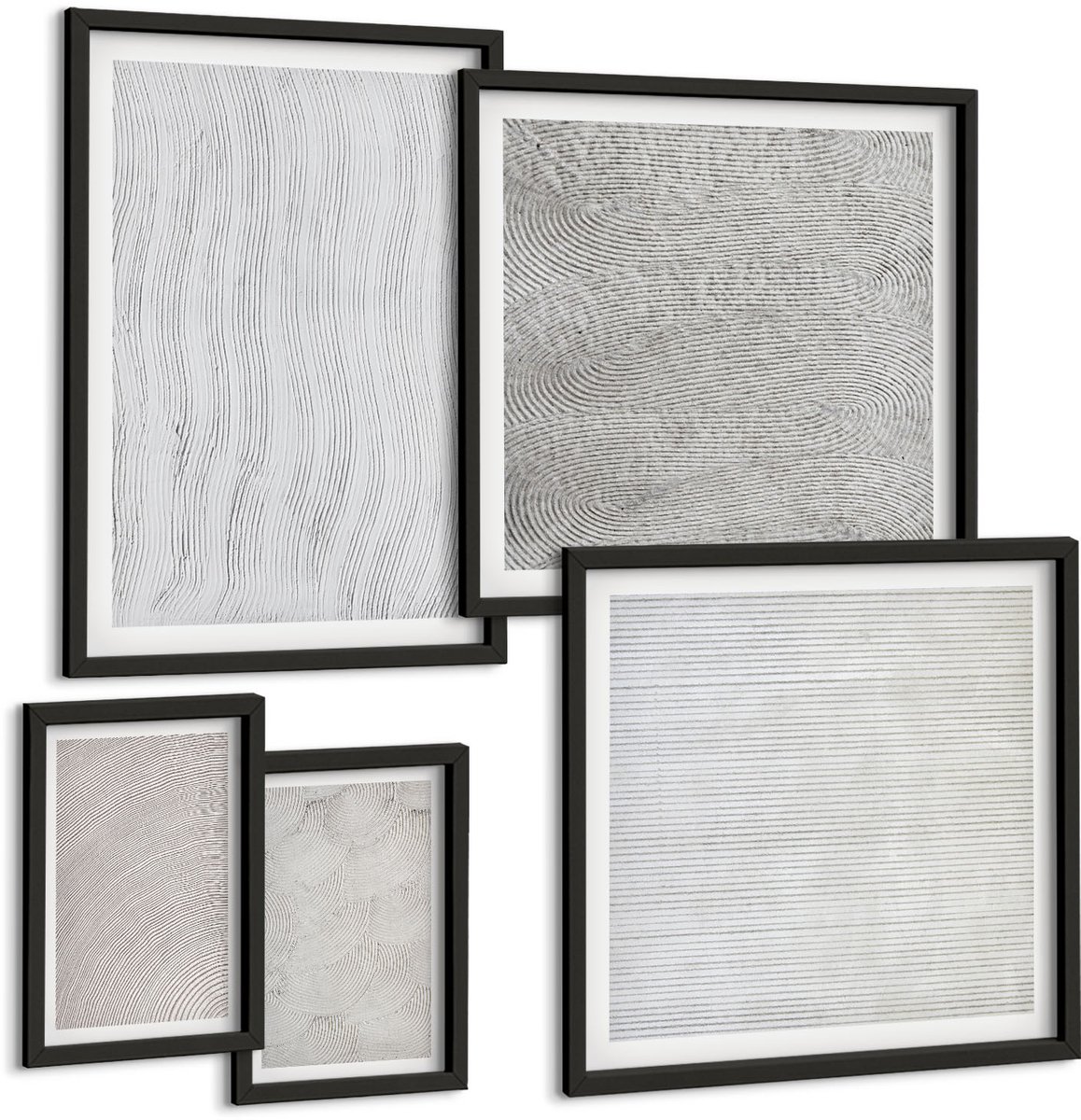 Coloray 5-Delige Schilderij Set - Patronen In Het Zand: Lineaire Geometrische Structuren - 50 x 50 cm, 20 x 30 cm En 40 x 60 cm - Wanddecoratie - Woonkamer Decoratie - Decoratieve Schilderijen