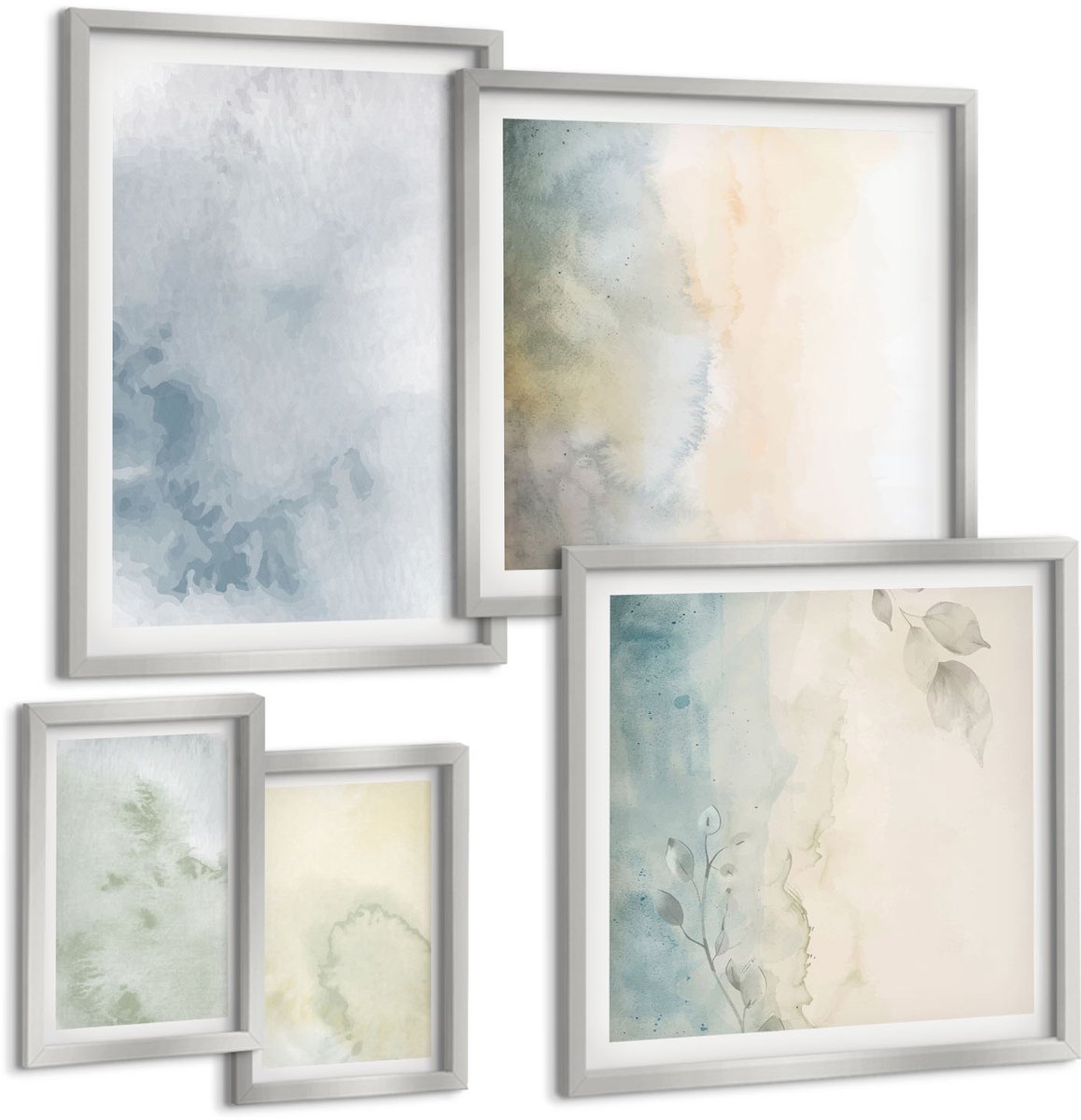 Coloray 5-Delige Schilderij Set - Abstracte Plantpatronen En Lijnen In Gedempte Kleuren. - 20 x 30 cm - Decoratieve Schilderijen - Wanddecoratie - Hal