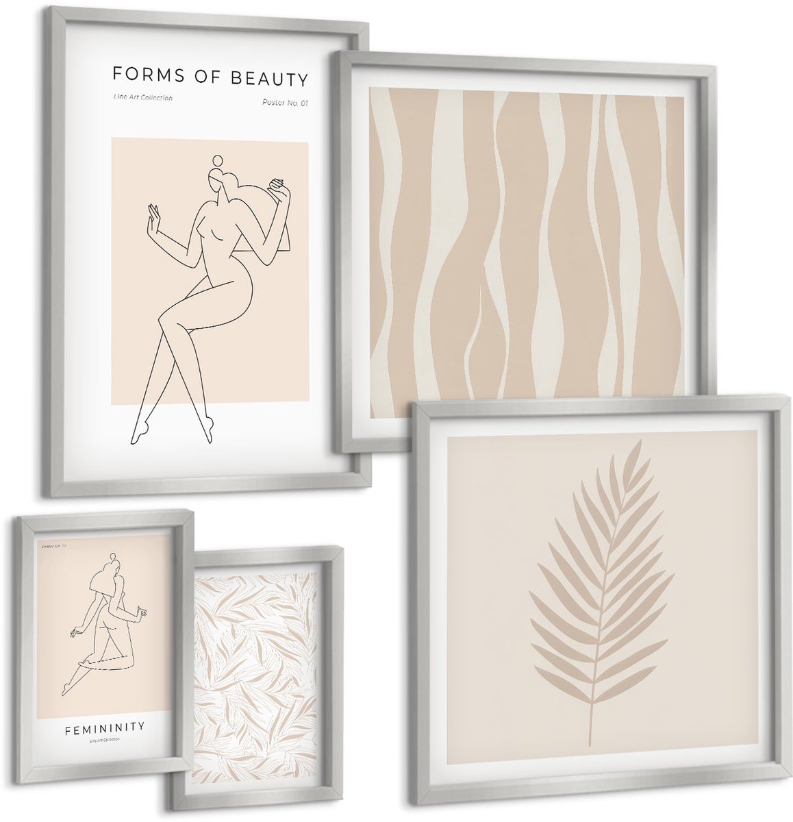Coloray 5-Delige Schilderij Set - Abstracte Patronen In Beige En Witte Tinten. - 20 x 30 cm - Stijlvolle Wanddecoratie - Interieur - Interieur Decoratie