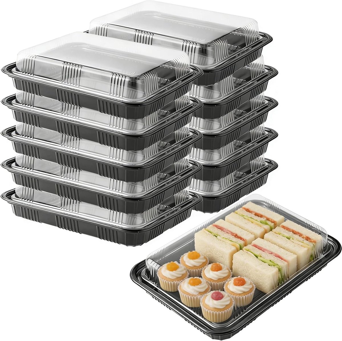 10 stuks zwart herbruikbare Meal Prep voedselbox, premium PET-kunststof herbruikbare serveerschaal met deksel, duurzaam BPA-vrij sandwich sushi buffet-tablet voor camping familie diner